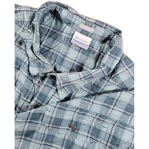 Columbia Men's Blue GREEN PLAID SNAPS Short‎ Sleeve Shirt Size 3XL